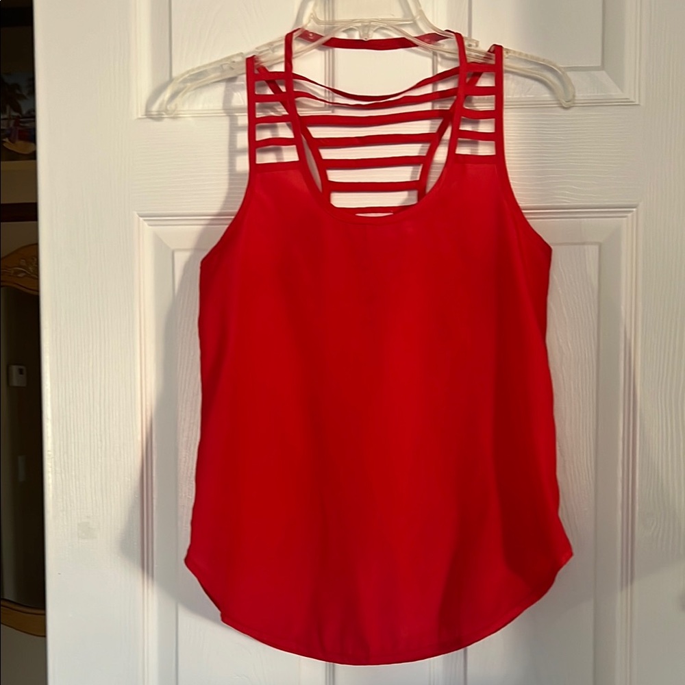 Red Sleeveless Cut Out Detail Casual Tank Top